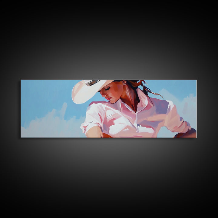 Cowgirl Art Print, Light Pink Wall Art, Southwest Wall Art, Canvas Print, Rustic Decor, Minimalist Art, Living Room Art