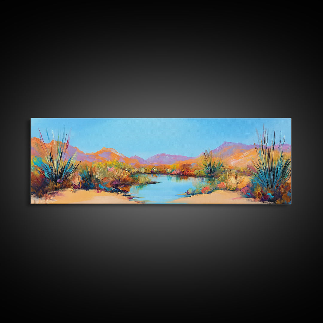 Coastal Landscape Art, Framed Canvas Print, Extra Wide Art, Lake Tahoe Art, Living Room Art, Panoramic Painting, Rustic Decor, Above Sofa Art