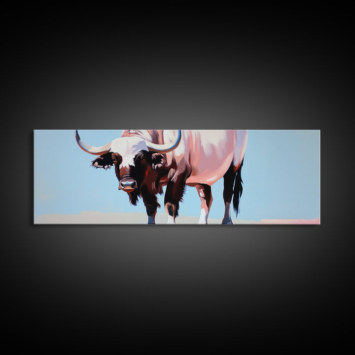 Bull art, black and white painting, rustic decor, western art, cowboy painting, above couch art, minimalist art, canvas print