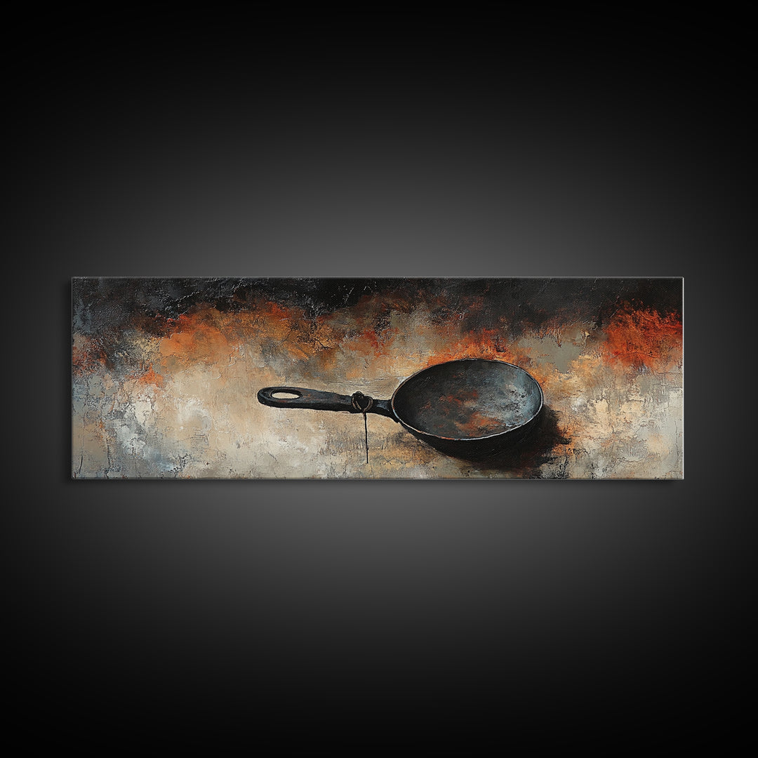 Cast Iron Skillet, rustic art, food review kitchen art, moody art, farmhouse art, extra wide art, framed canvas print, wall decor