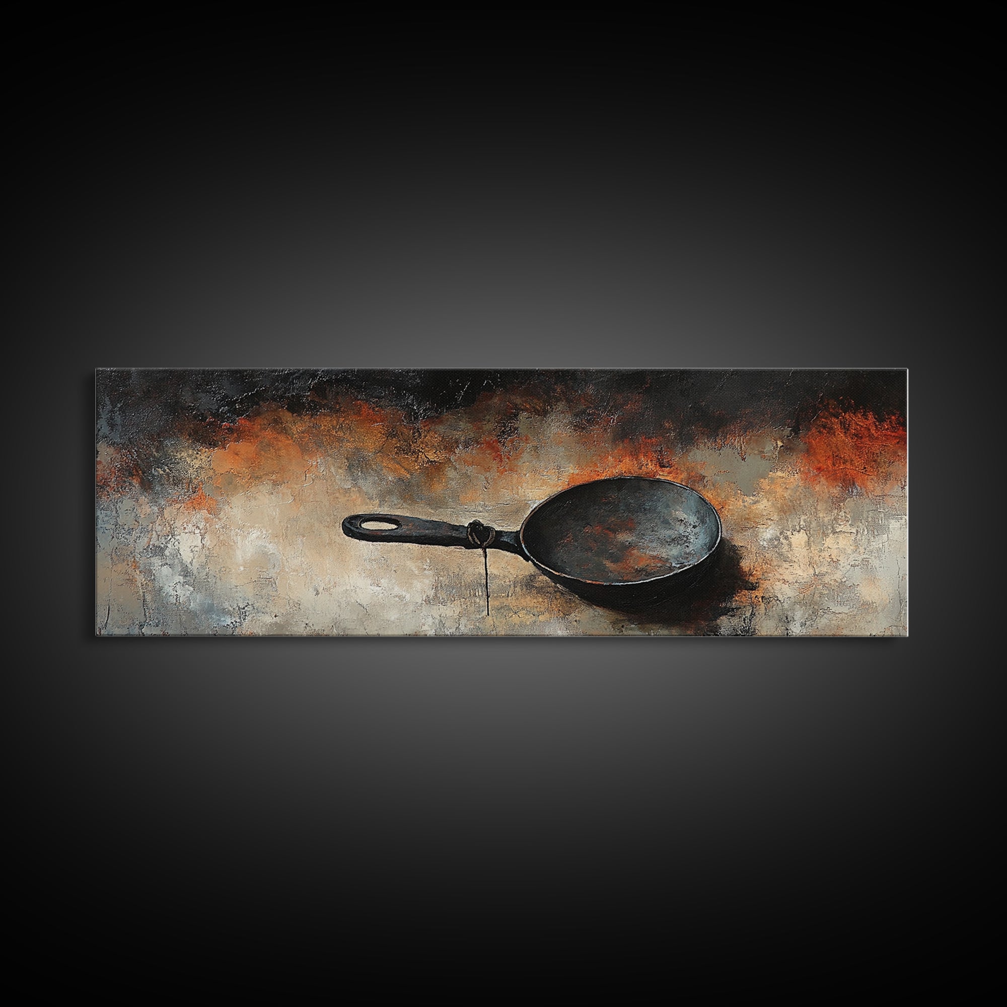 Cast Iron Skillet, rustic art, food review kitchen art, moody art, farmhouse art, extra wide art, framed canvas print, wall decor