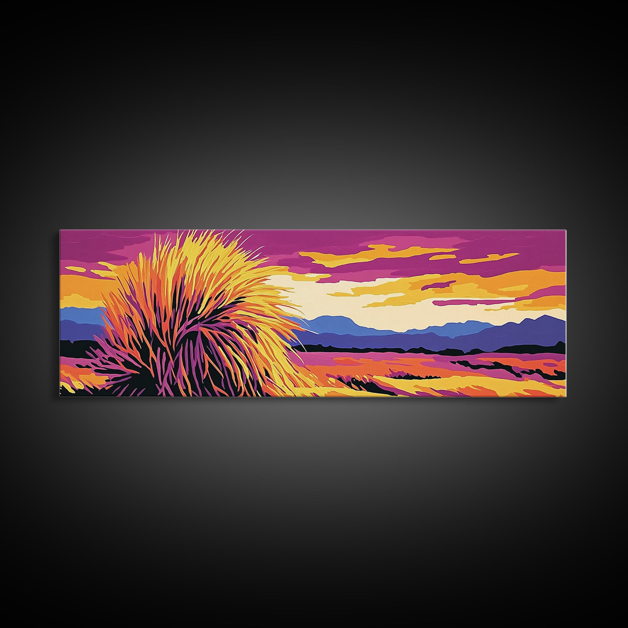 Southwest Desert Art, Joshua Tree Art, Pink Orange Wall Art, Sunset Painting, Abstract Art, Framed Canvas Print, Extra Wide Art