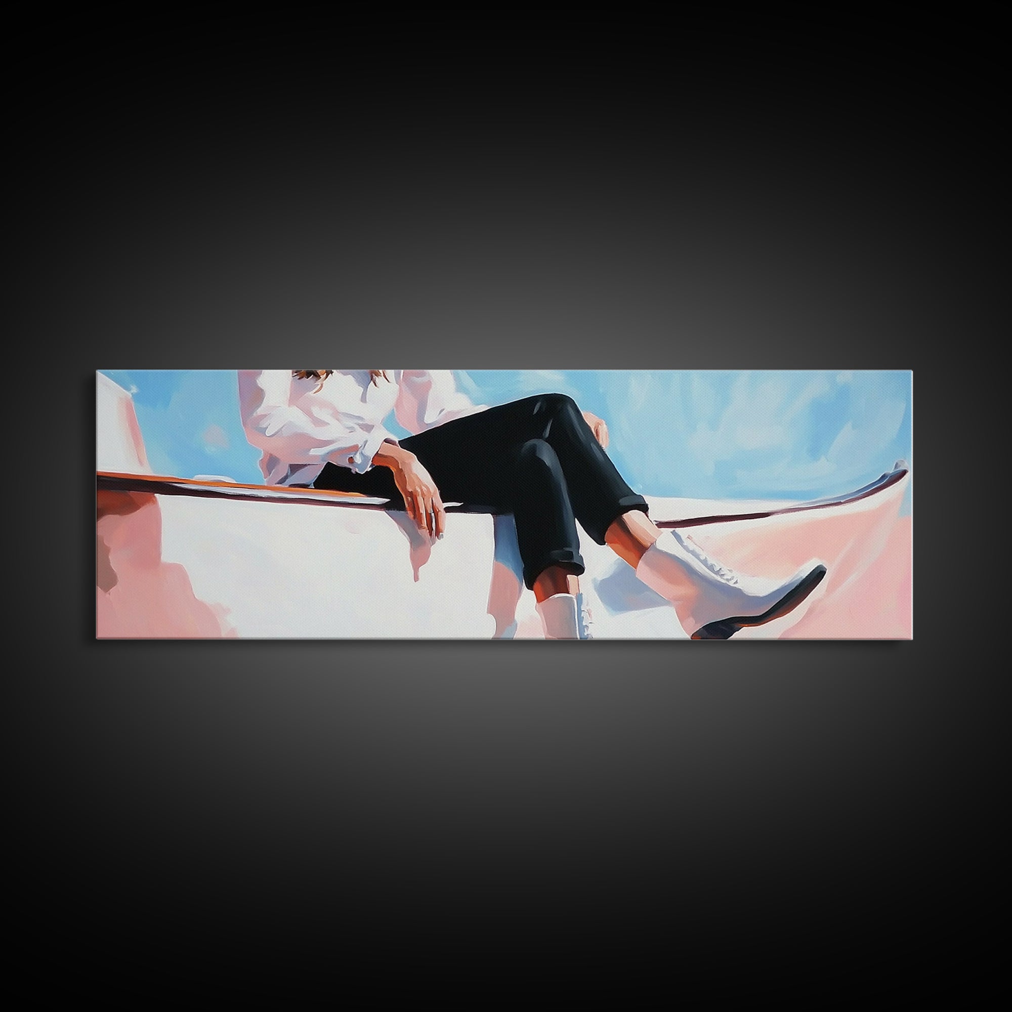 Coastal cowgirl, beach aesthetic, nautical decor, minimalist art, pastel painting, extra wide art, framed canvas print, surf wall art