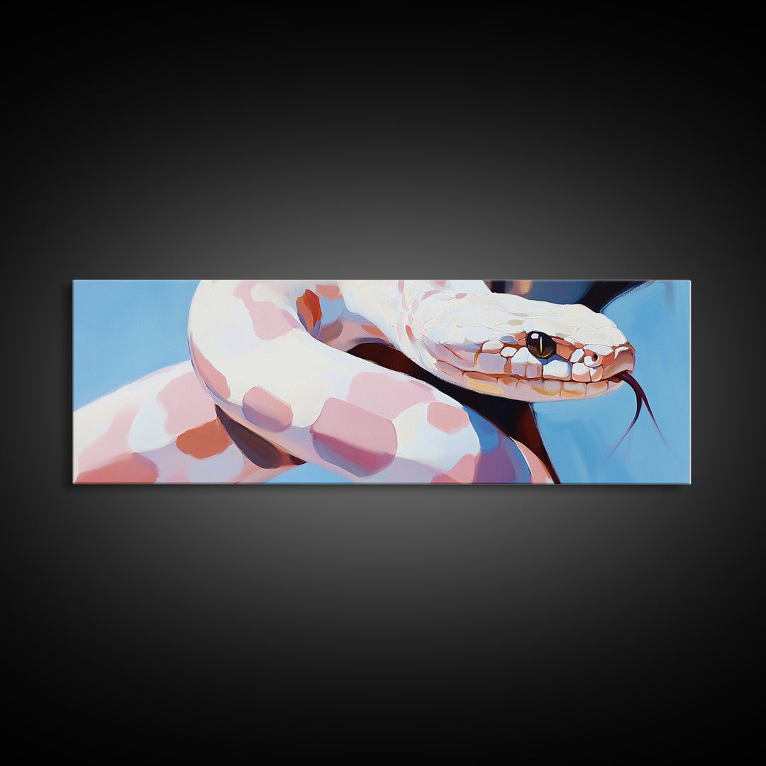 Albino Snake, reptile art, animal wall art, wildlife painting, moody wall art, extra wide art, rustic decor, framed canvas print