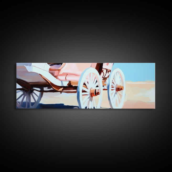Western Carriage, vintage horse art, rustic wall art, extra wide art, above couch art, cowboy painting, framed canvas print