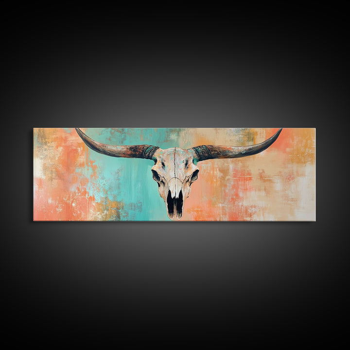 Rustic Skull, vintage horse art, southwest wall art, skull art, panoramic painting, rustic wall art, boho art, Canvas Print, farmhouse art