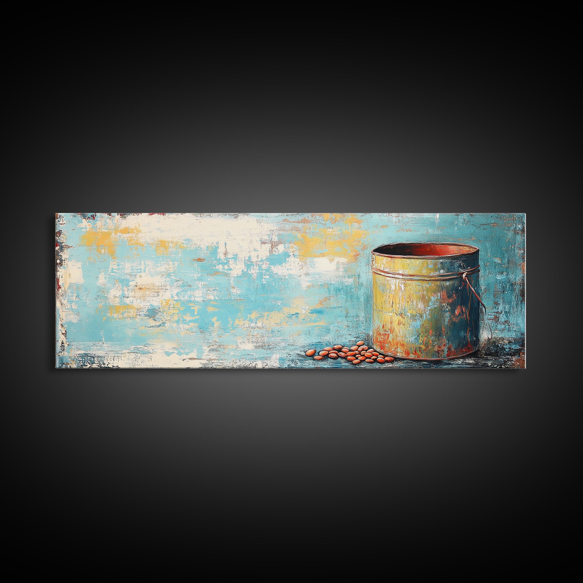 Rustic Tin, wabi sabi art, rustic wall art, teal wall art, farmhouse art, kitchen decor, Framed Canvas Print, above sofa art