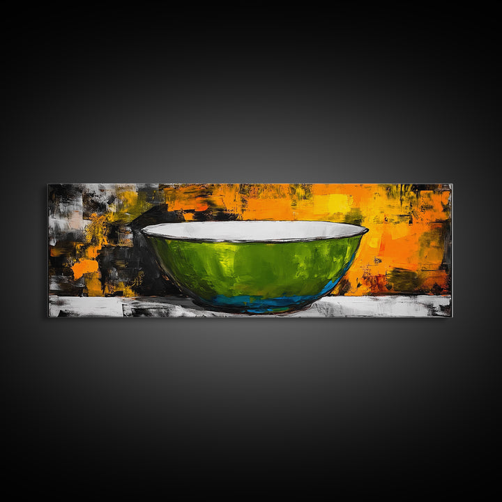 Abstract Bowl, food review kitchen art, wabi sabi art, green wall art, rustic wall art, modern decor, Framed Canvas Print, therapy art