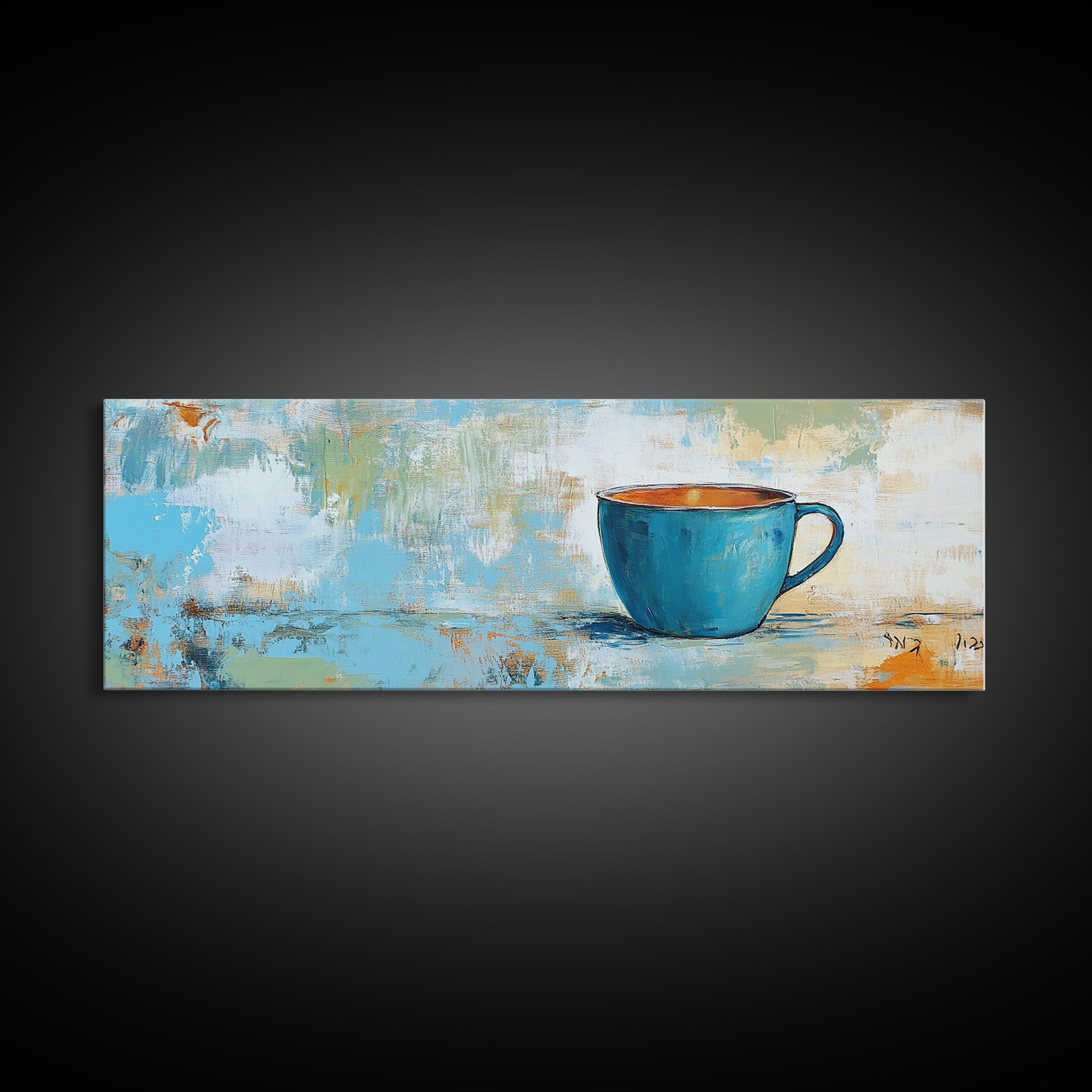Blue Cup, coffee wall art, kitchen decor, rustic wall art, teal wall art, farmhouse art, Canvas Print, gift idea for her