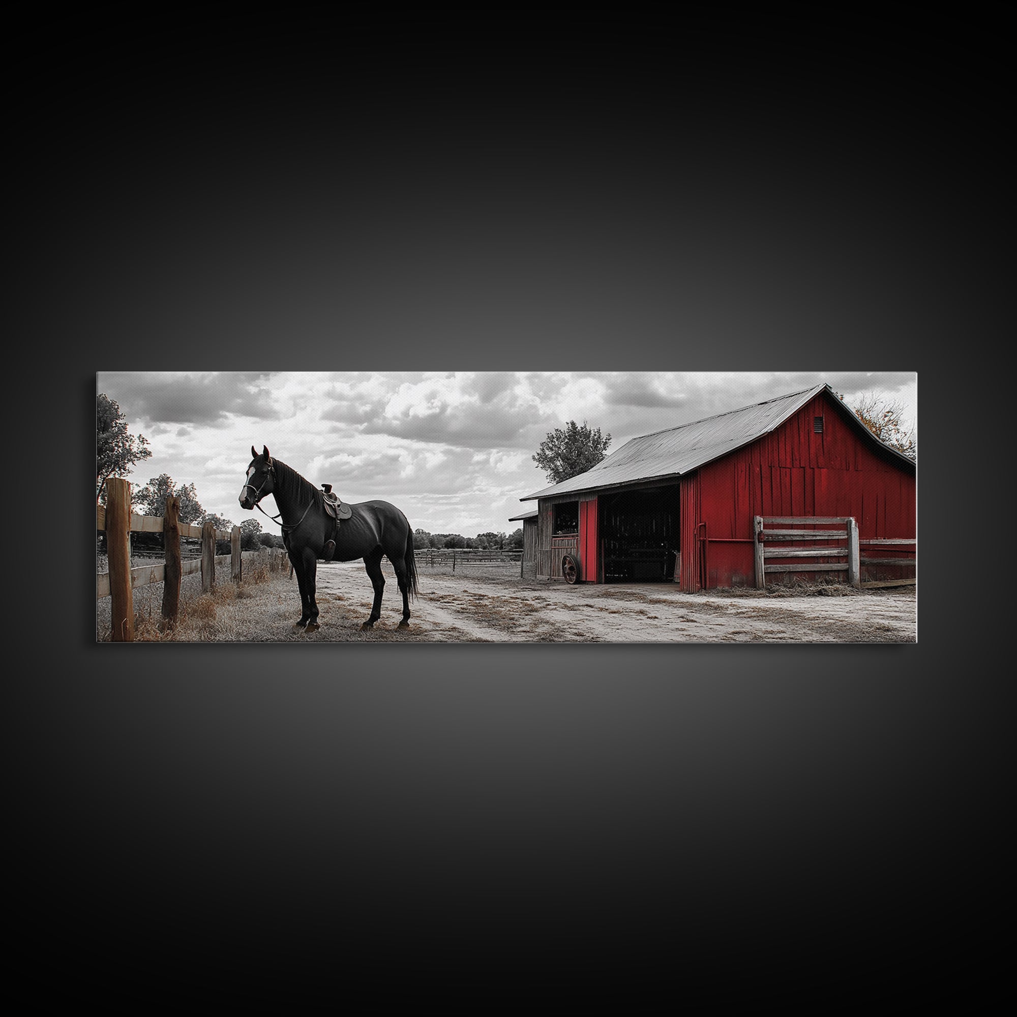 Barn Horse, Rustic Art, Farmhouse Art, Vintage Horse Art, Rural Wall Art, Extra Wide Art, Framed Canvas Print, Guest Room Art