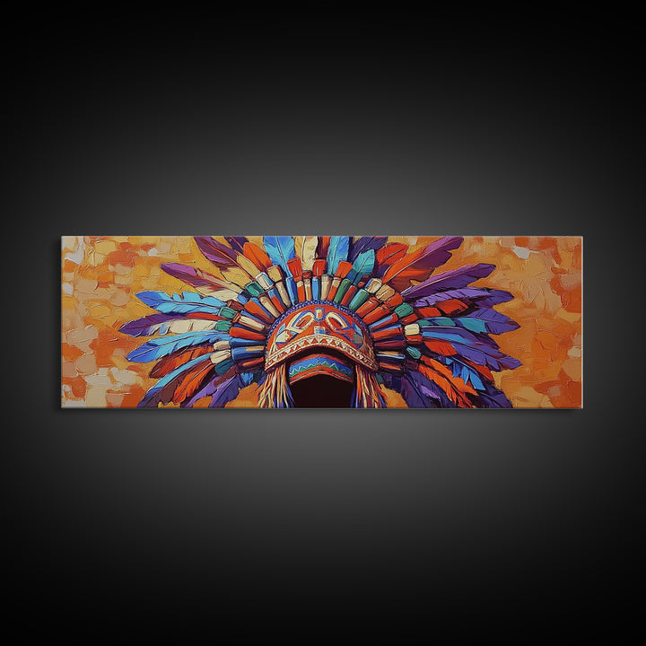 Native American Headdress, cultural art, afrocentric wall art, boho art, sacred geometry wall art, bold color art, framed canvas print, statement art