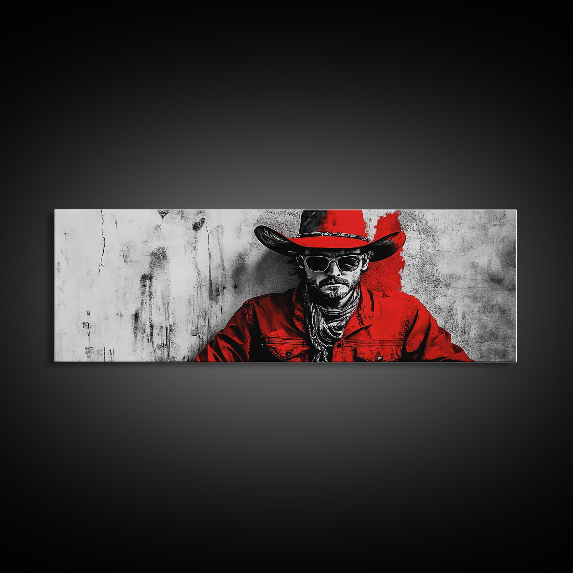 Cowboy Portrait, Rustic Art, Cowboy Painting, Western Wall Art, Extra Wide Art, Framed Canvas Print, Gift Idea, Panoramic Art