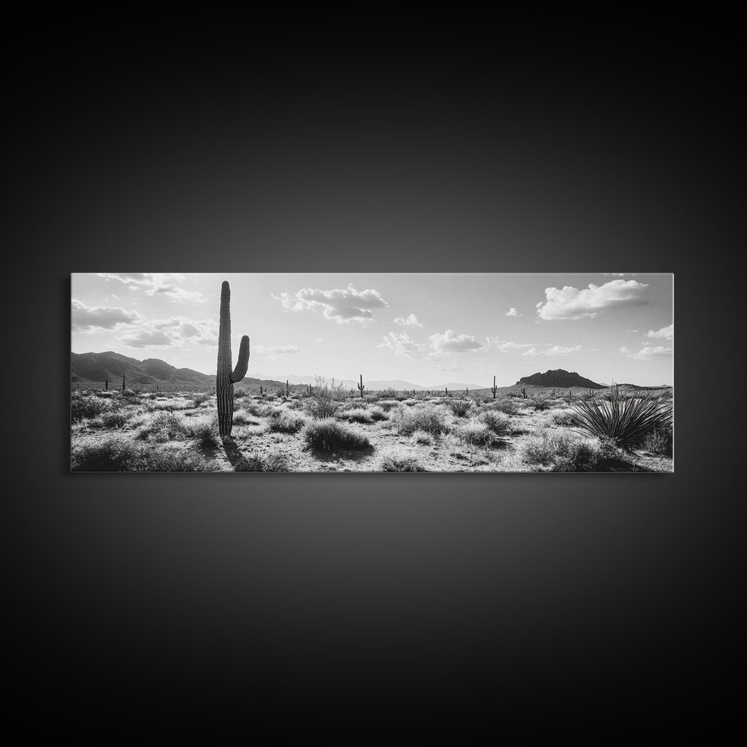Desert Cactus, Joshua tree art, southwest wall art, extra wide art, wabi sabi art, rustic wall art, framed canvas print, panoramic art