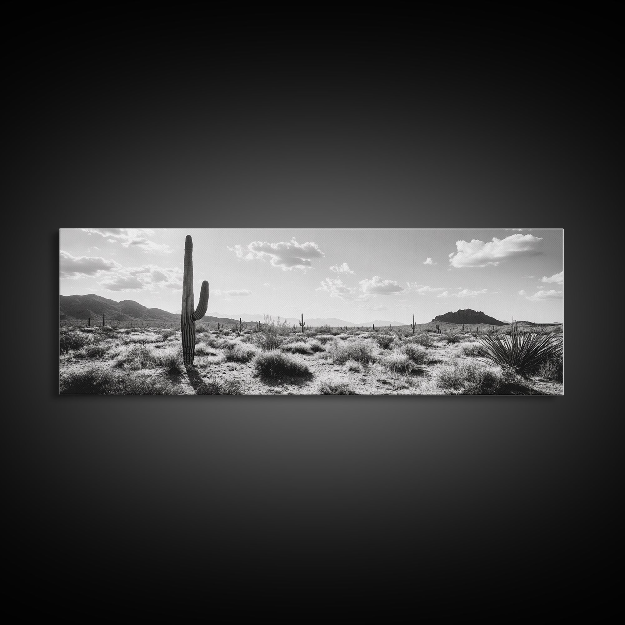 Desert Cactus, Joshua tree art, southwest wall art, extra wide art, wabi sabi art, rustic wall art, framed canvas print, panoramic art