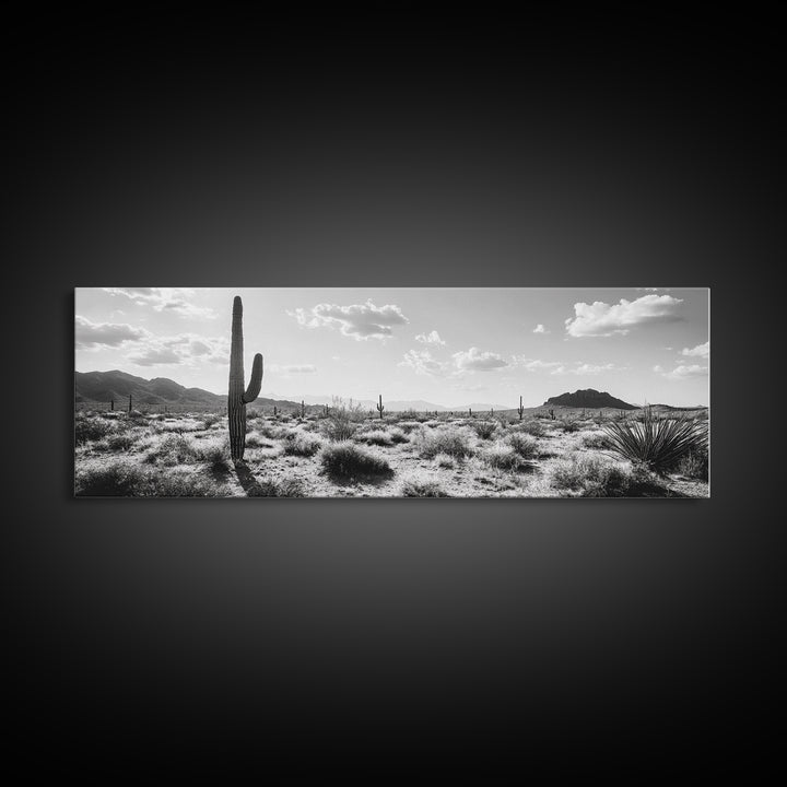 Desert Cactus, Joshua tree art, southwest wall art, extra wide art, wabi sabi art, rustic wall art, framed canvas print, panoramic art