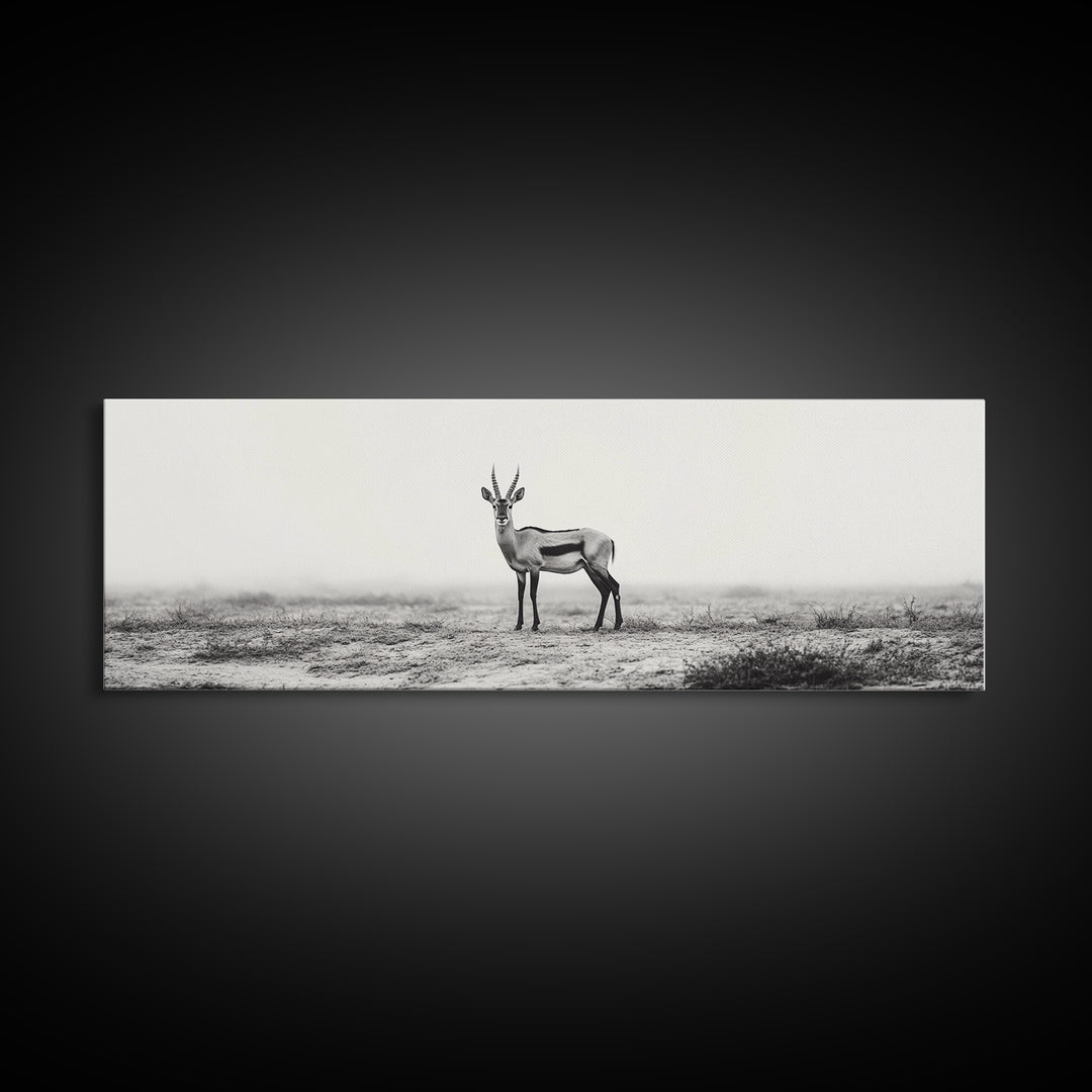 Lone Gazelle, moody art, southwest wall art, extra wide art, wabi sabi art, minimalist art, framed canvas print, panoramic painting