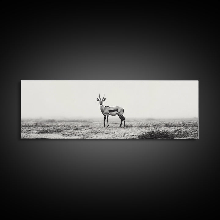 Lone Gazelle, moody art, southwest wall art, extra wide art, wabi sabi art, minimalist art, framed canvas print, panoramic painting