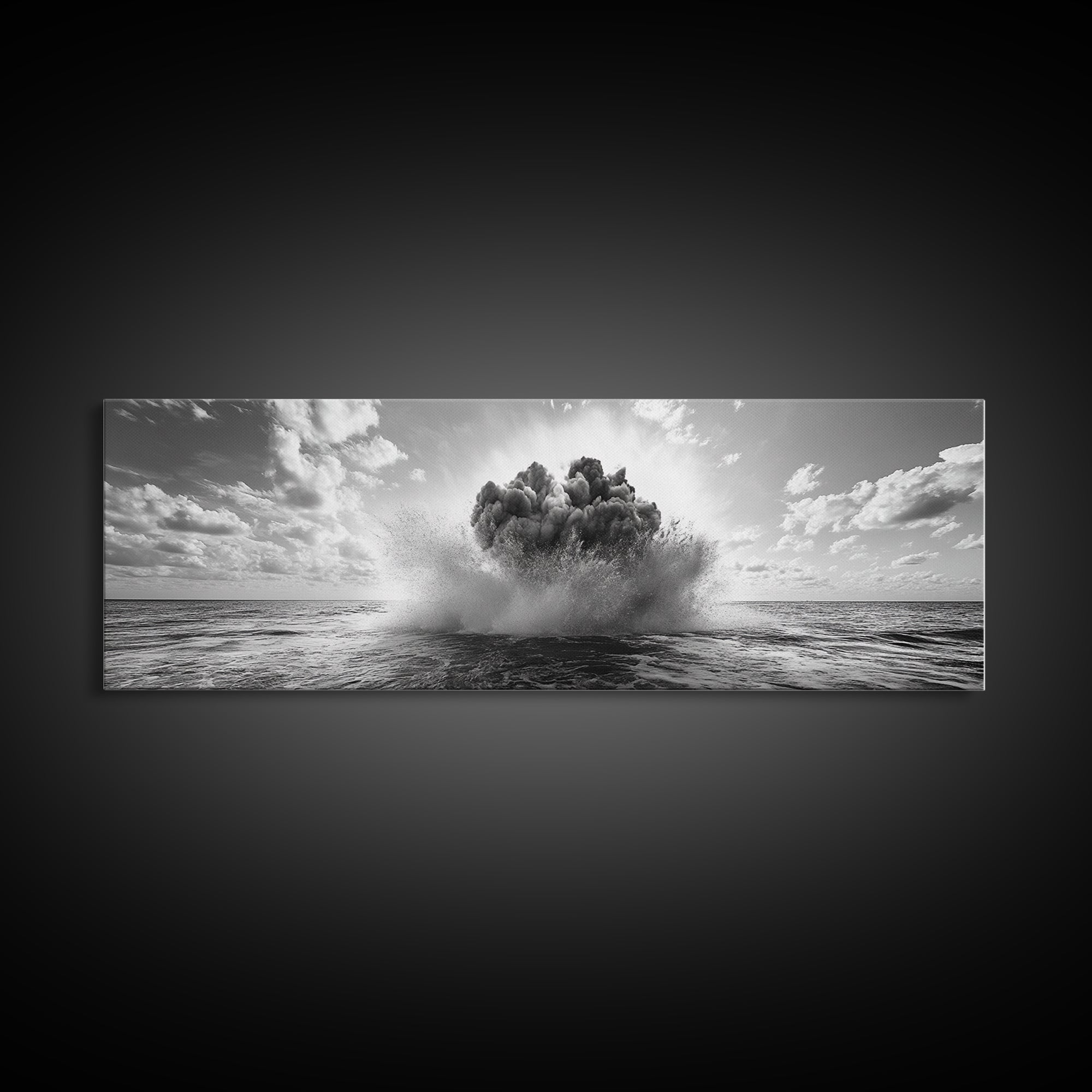 Explosion, dramatic seascape, moody art, panoramic art, extra wide art, coastal wall art, framed canvas print, ocean painting, nautical decor