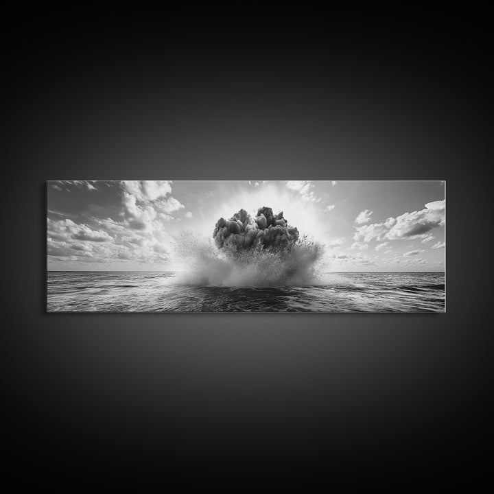 Explosion, dramatic seascape, moody art, panoramic art, extra wide art, coastal wall art, framed canvas print, ocean painting, nautical decor