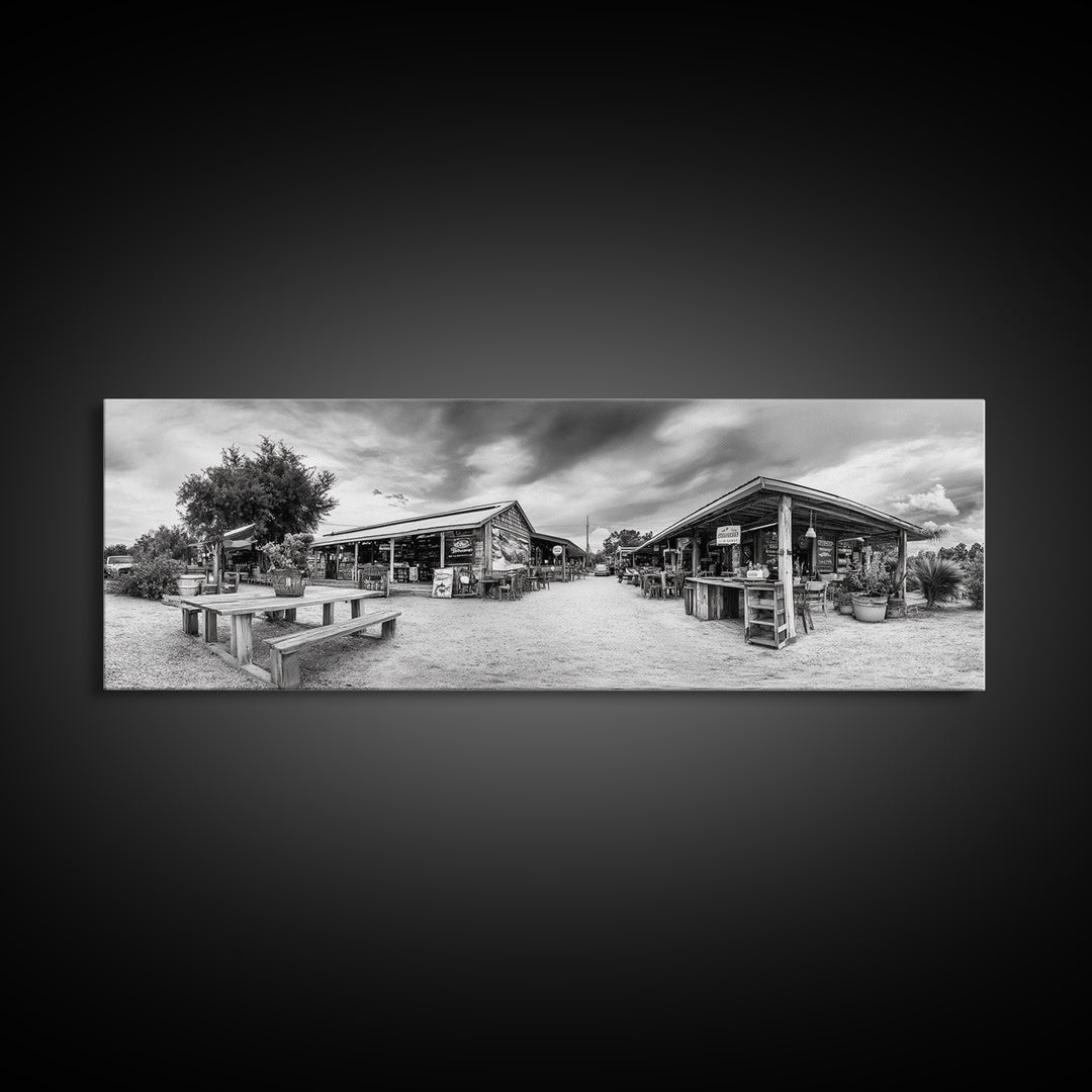Rustic market, farmhouse art, country decor, panoramic art, extra wide art, rustic wall art, framed canvas print, landscape painting, wabi sabi art