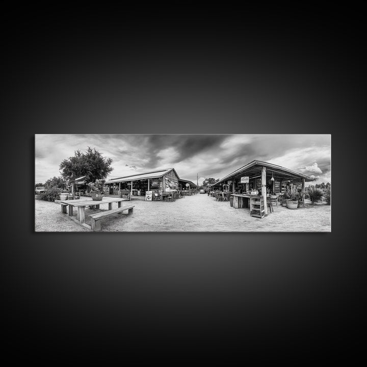 Rustic market, farmhouse art, country decor, panoramic art, extra wide art, rustic wall art, framed canvas print, landscape painting, wabi sabi art