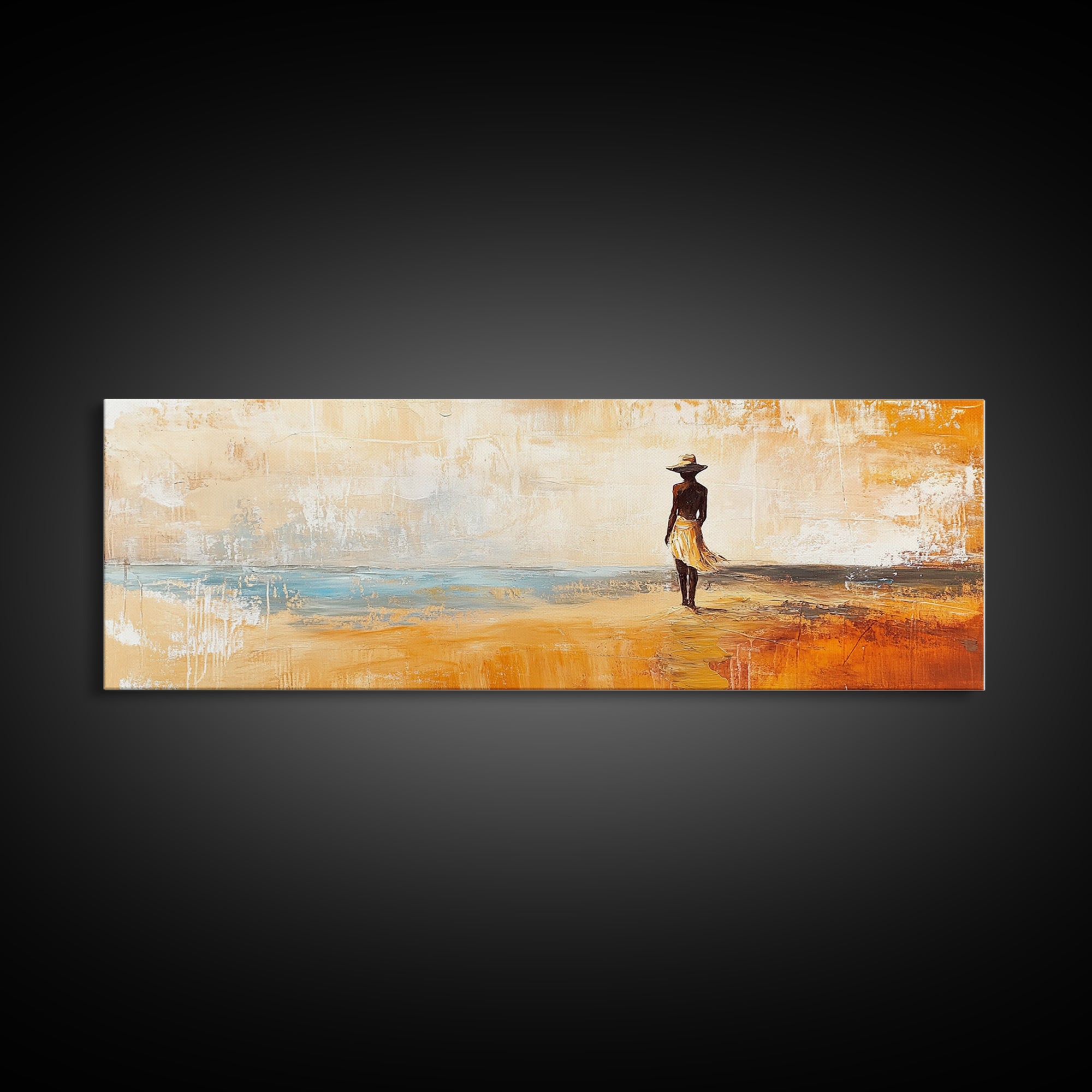 Desert Woman, African art, coastal wall art, rustic decor, minimalist painting, warm tones, framed canvas print, extra wide art
