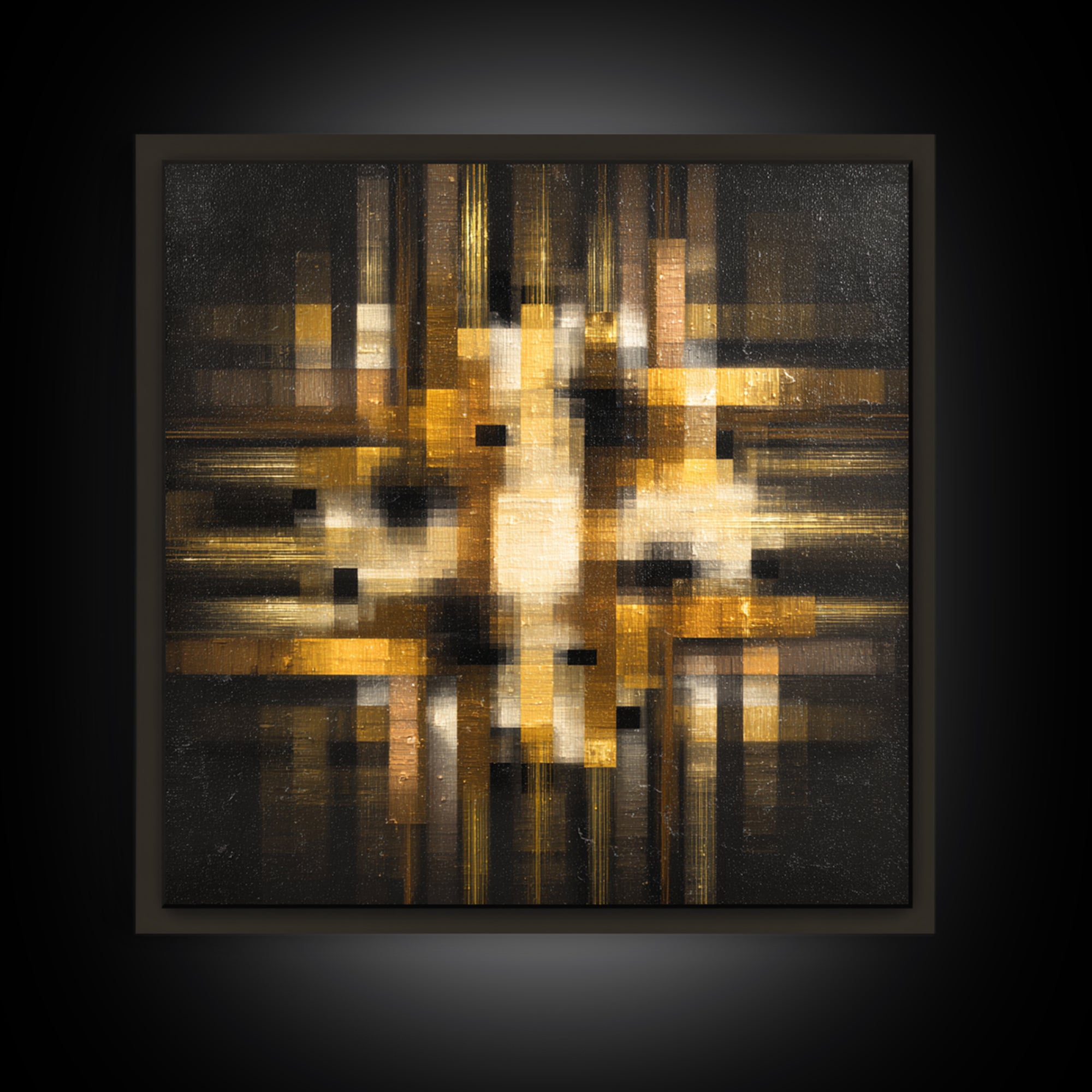 Soundwave Abstract with Black and Gold Lines Framed Canvas Print, Recording Studio Art, Music Art, Studio Decor, Analog, RSA-1x1-27