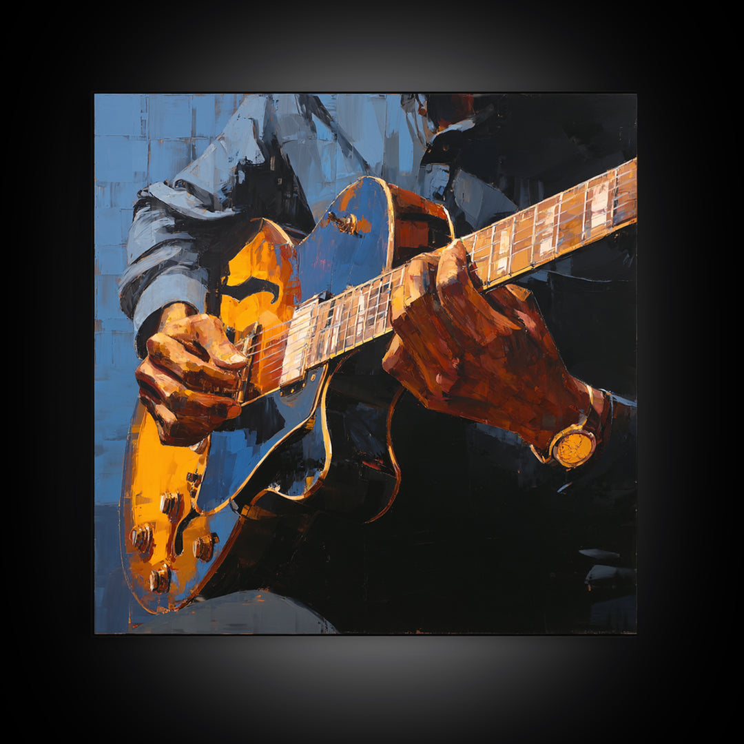 Musician Hands on Guitar Strings Framed Canvas Print, Recording Studio Art, Kids Room Art, Studio Decor, Fine Art, Analog, RSA-1x1-39