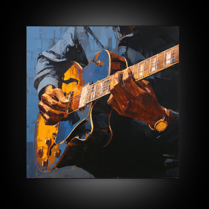 Musician Hands on Guitar Strings Framed Canvas Print, Recording Studio Art, Kids Room Art, Studio Decor, Fine Art, Analog, RSA-1x1-39