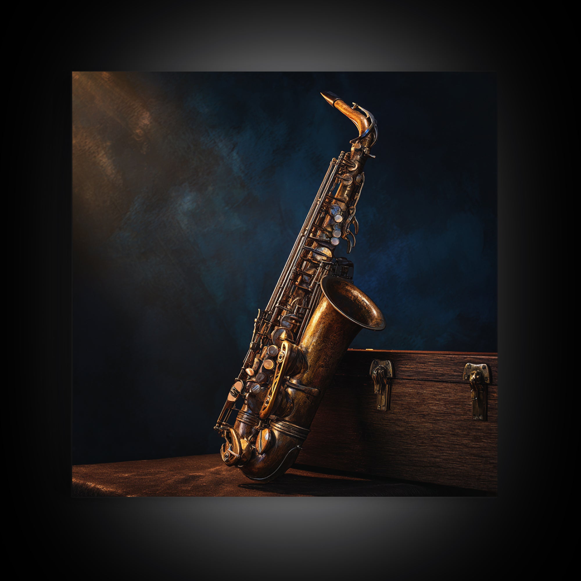 Brass Saxophone on Dark Velvet Framed Canvas Print, Recording Studio Art, Luxury Decor, Studio Decor, Fine Art, Analog, RSA-1x1-40