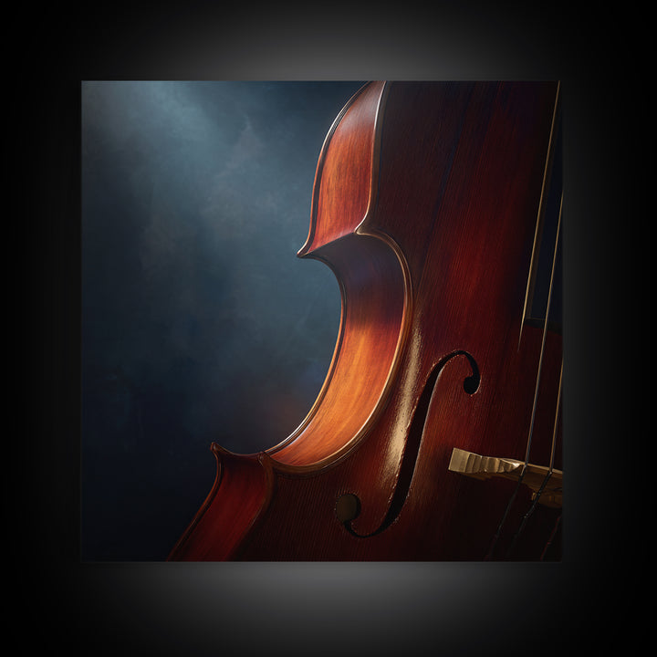 Cello Curve Closeup Framed Canvas Print, Recording Studio Art, Music Wall Art, Studio Decor, Fine Art, Analog, Musician Posters, RSA-1x1-44