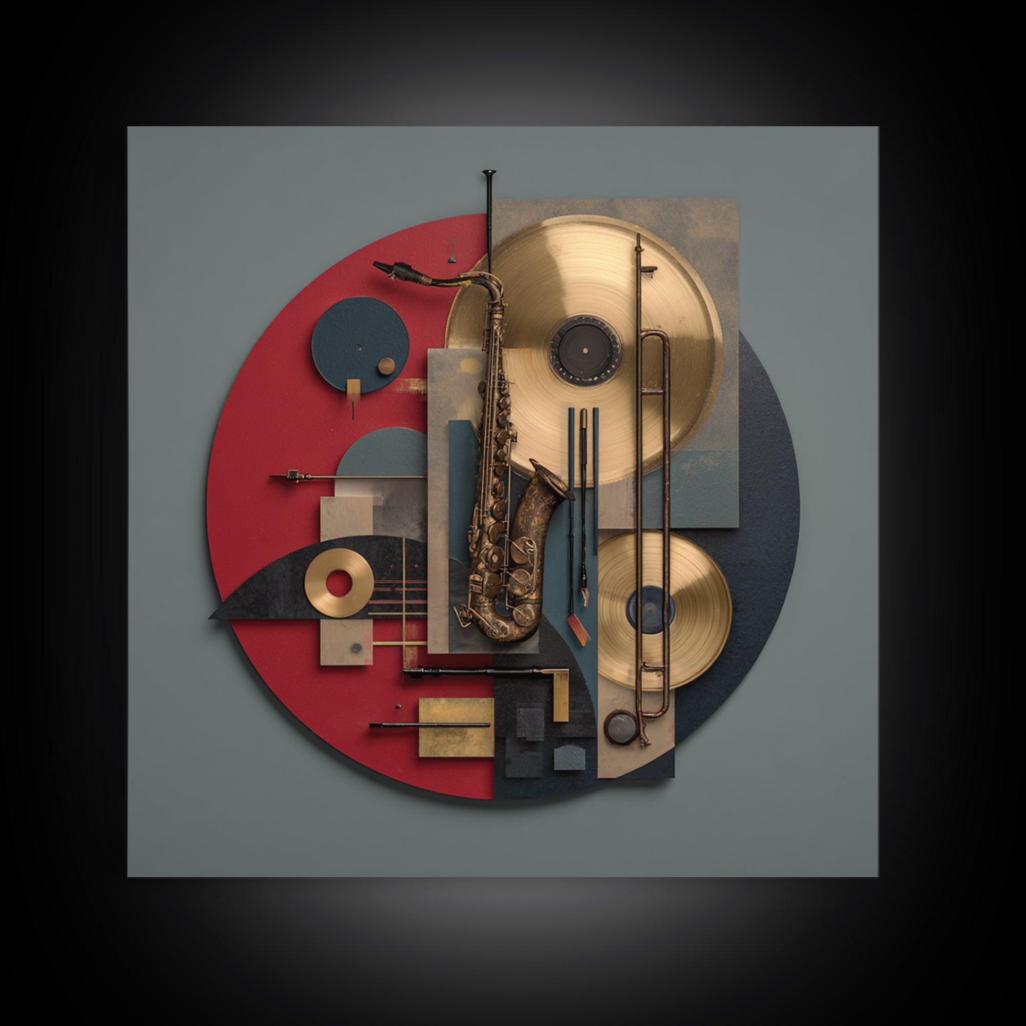 Gold Record Circular Composition Framed Canvas Print, Recording Studio Art, Music Posters, Studio Decor, Fine Art, Analog, RSA-1x1-47