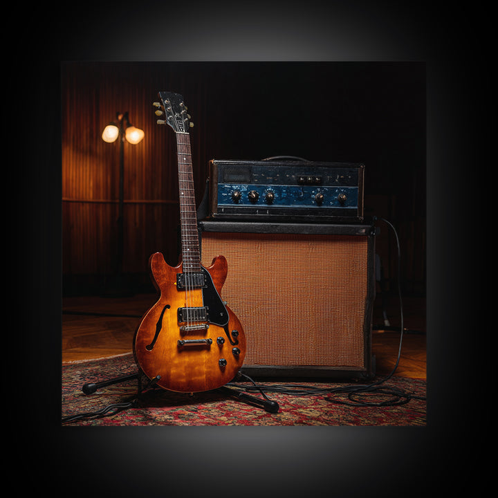 Electric Guitar Beside a Studio Amp Framed Canvas Print, Recording Studio Art, Music Decor, Studio Decor, Fine Art, Analog, RSA-1x1-52