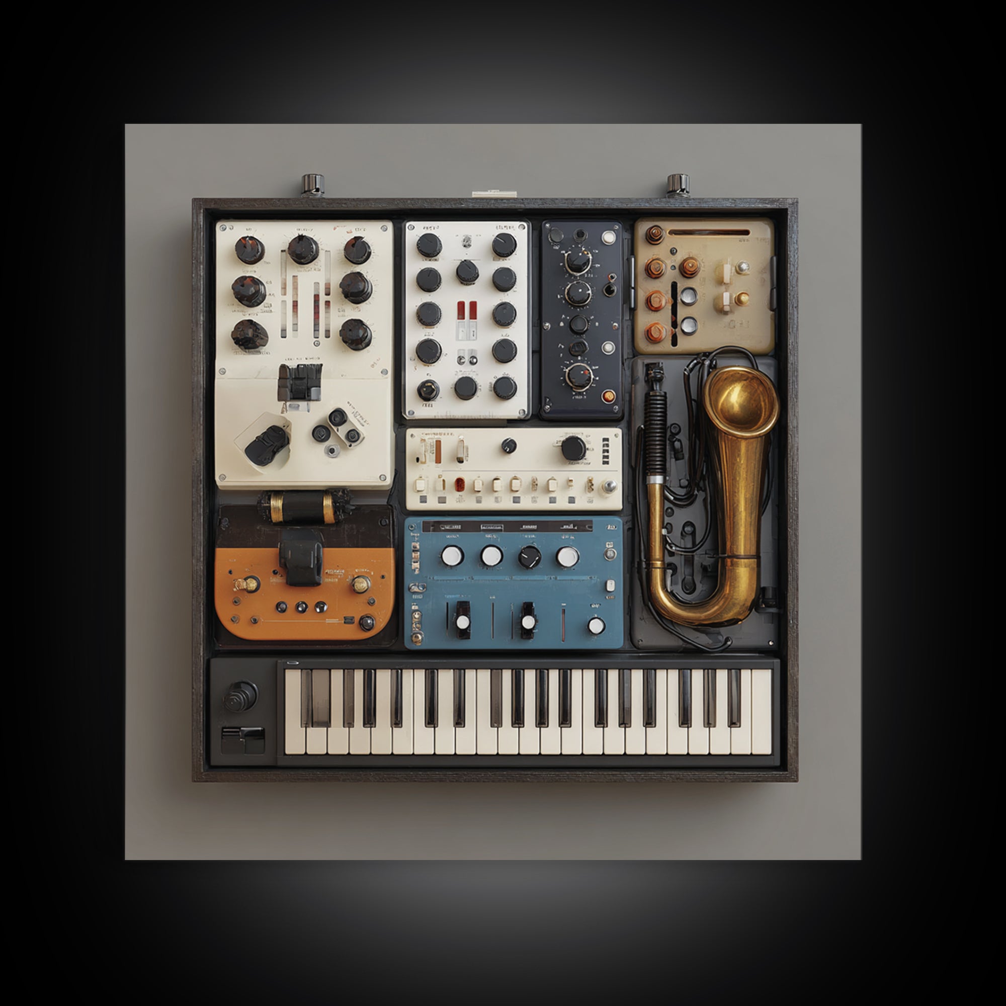 Analog Synthesizer Knobs and Cables Framed Canvas Print, Recording Studio Art, Downloadable Print, Studio Decor, Oil Painting, RSA-1x1-61