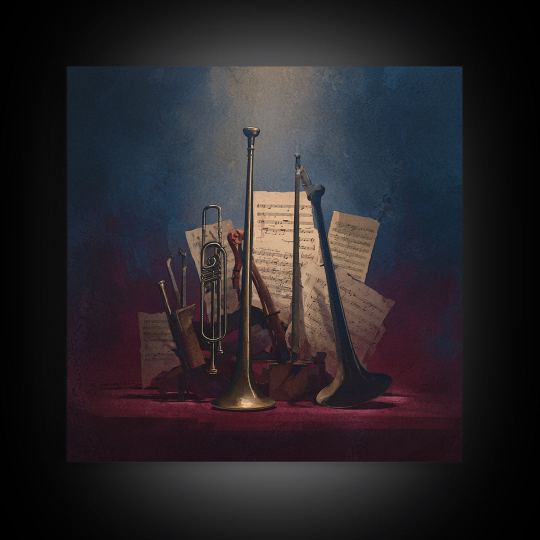 Conductor Baton and Sheet Shapes Without Text Framed Canvas Print, Recording Studio Art, Music Decor, Studio Decor, Analog, RSA-1x1-66