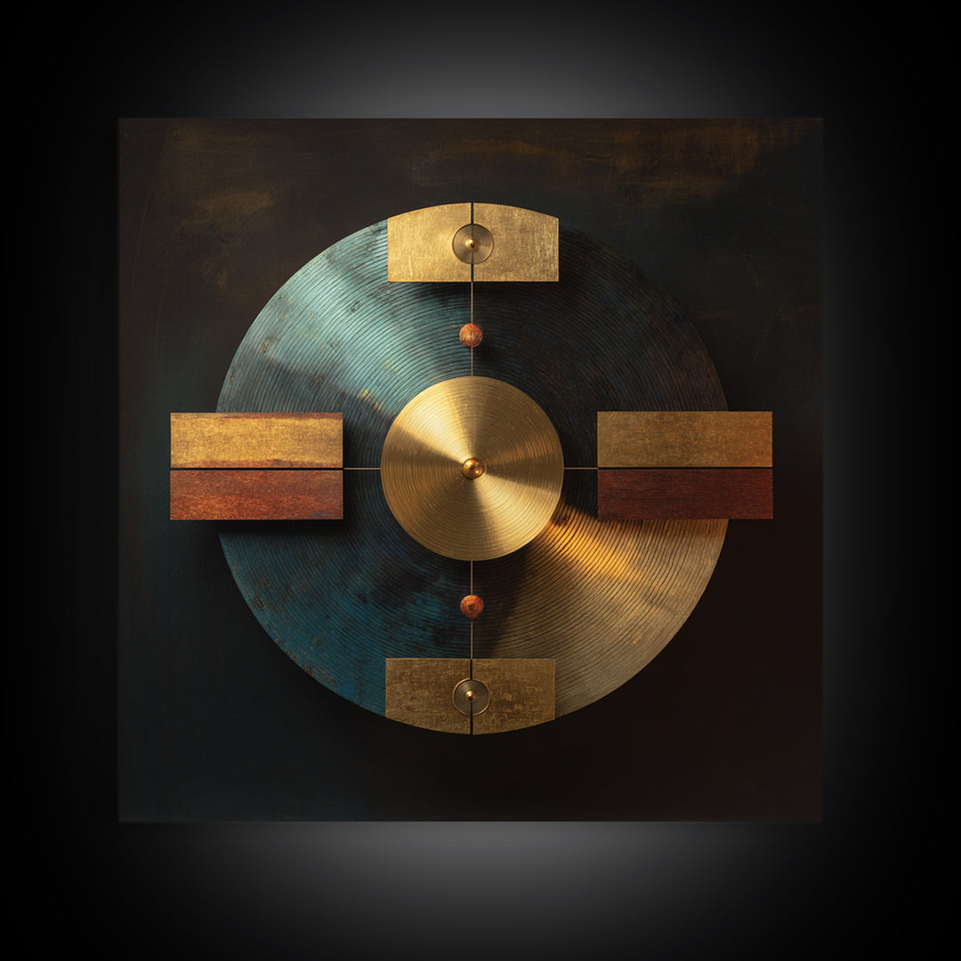 Gold Record Circular Composition Framed Canvas Print, Recording Studio Art, Downloadable Print, Studio Decor, Fine Art, Analog, RSA-1x1-71