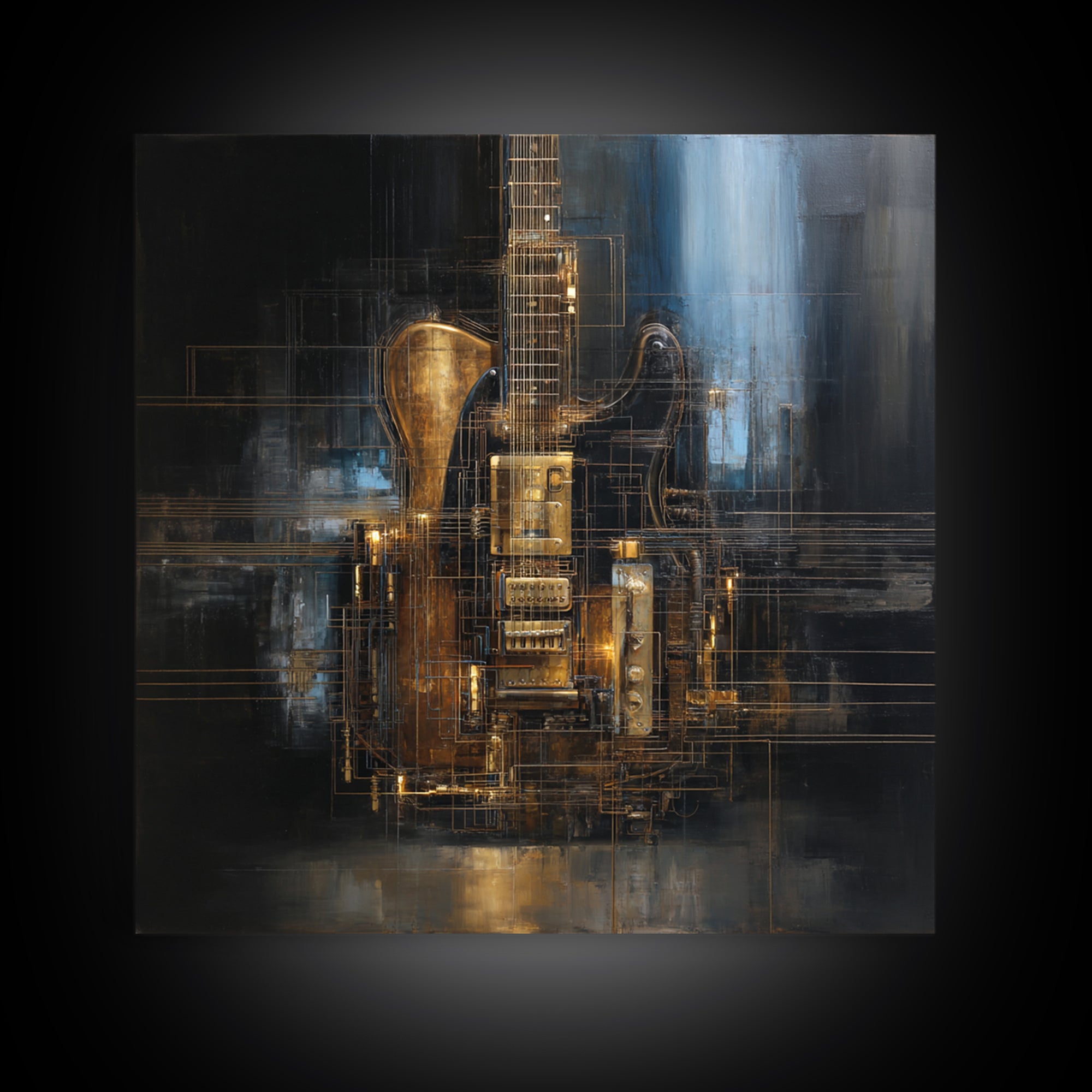 Soundwave Abstract with Black and Gold Lines Canvas Print, Recording Studio Art, Home Decor, Studio Decor, Abstract Art, Analog, RSA-1x1-75