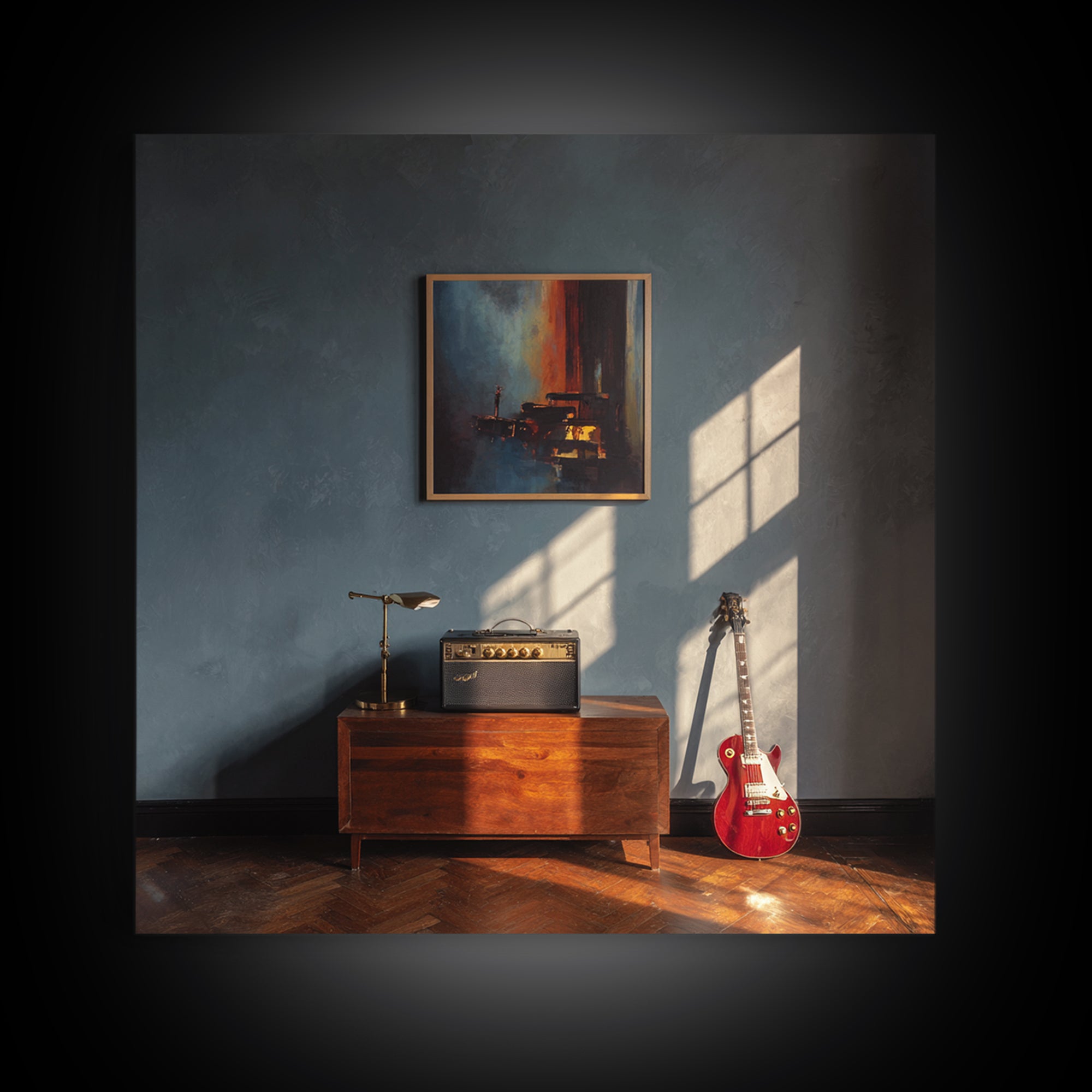 Electric Guitar Beside a Studio Amp Canvas Print, Recording Studio Art, Downloadable Print, Studio Decor, Fine Art, Analog, RSA-1x1-76
