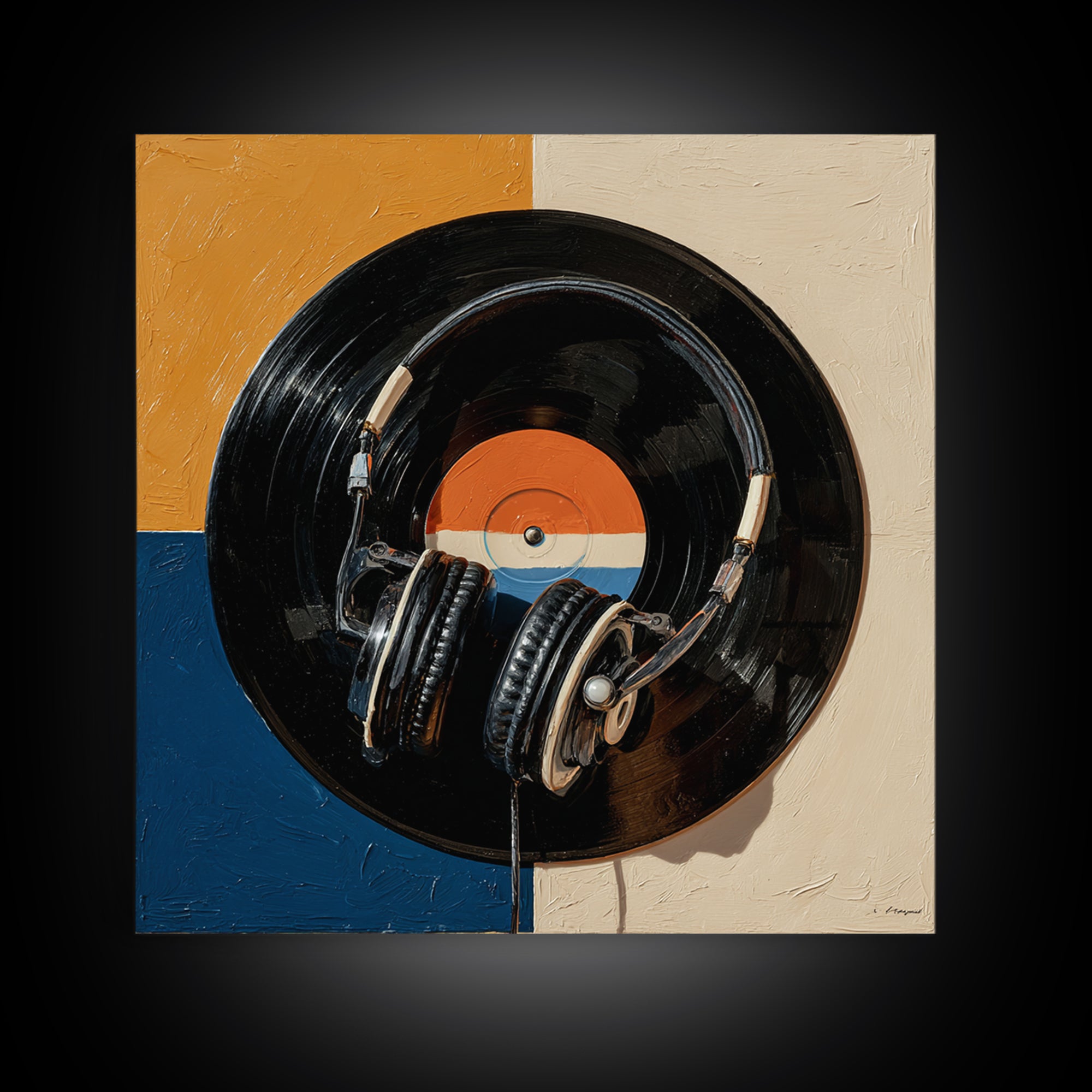Headphones Resting on a Vinyl Record Canvas Print, Recording Studio Art, Modern Decor, Studio Decor, Fine Art, Analog, RSA-1x1-77