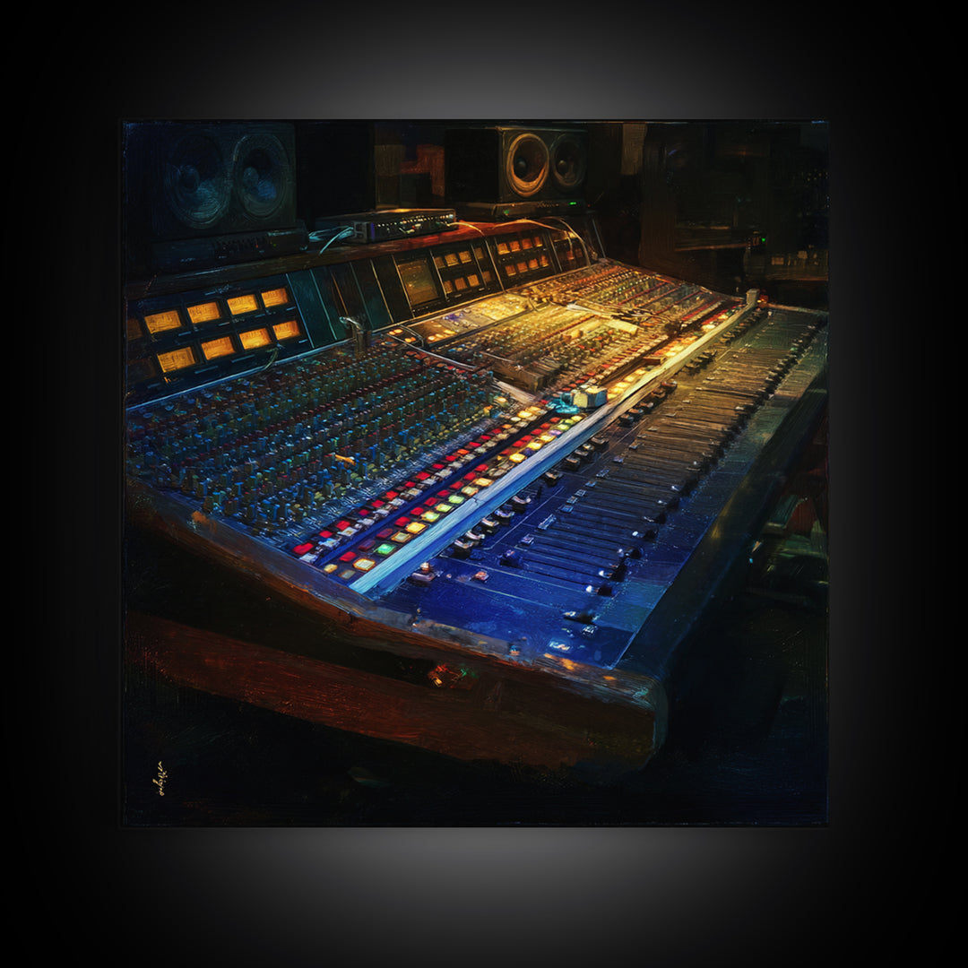Mixing Console Faders Framed Canvas Print, Recording Studio Art, Rock Music Art, Studio Decor, Fine Art, Analog, Art Print, RSA-1x1-78