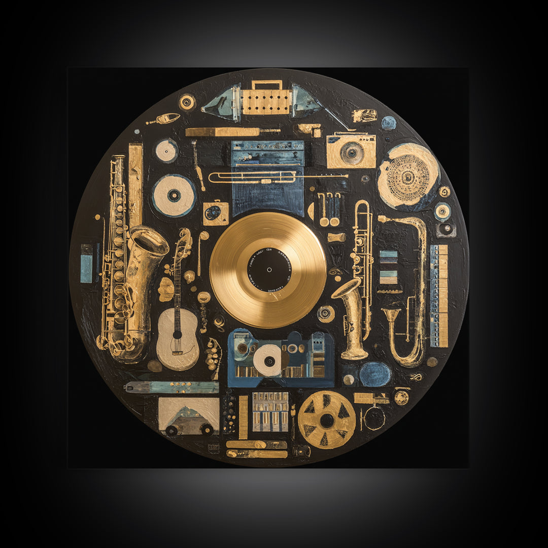 Gold Record Circular Composition Canvas Print, Recording Studio Art, Music Print, Studio Decor, Fine Art, Analog, RSA-1x1-95
