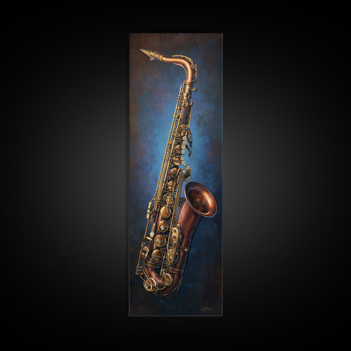 Brass Saxophone on Dark Velvet Canvas Print, Recording Studio Art, Music Poster, Studio Decor, Analog, Headphones Poster, RSA-1x3-100