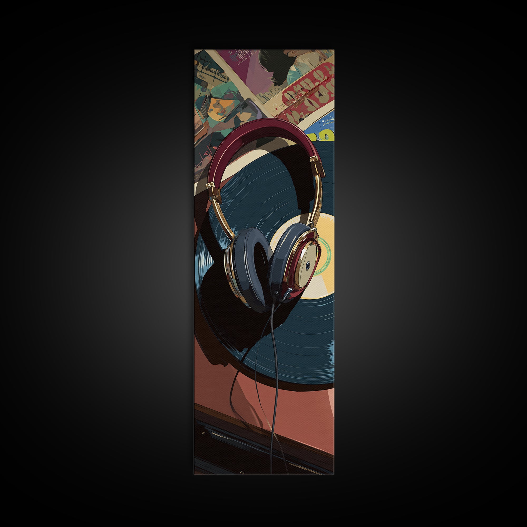 Headphones Resting on a Vinyl Record Canvas Print, Recording Studio Art, Modern Decor, Studio Decor, Fine Art, Analog, RSA-1x3-17