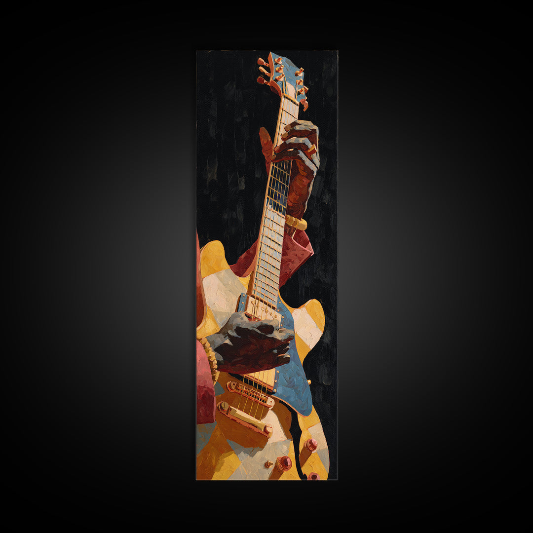 Musician Hands on Guitar Strings Canvas Print, Recording Studio Art, Luxury Decor, Studio Decor, Oil Painting, Analog, RSA-1x3-27
