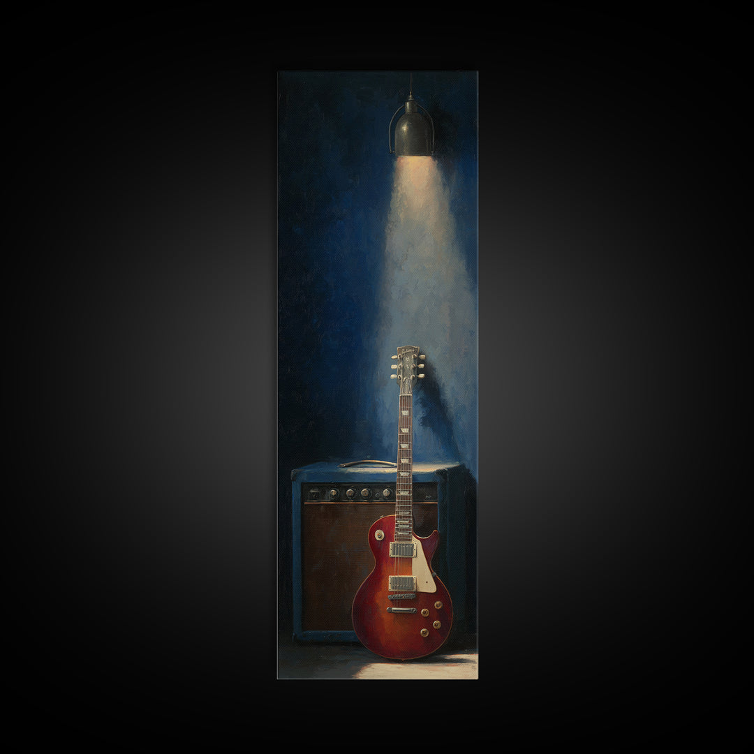 Electric Guitar Beside a Studio Amp Framed Canvas Print, Recording Studio Art, Wall Decor, Studio Decor, Fine Art, Analog, RSA-1x3-64