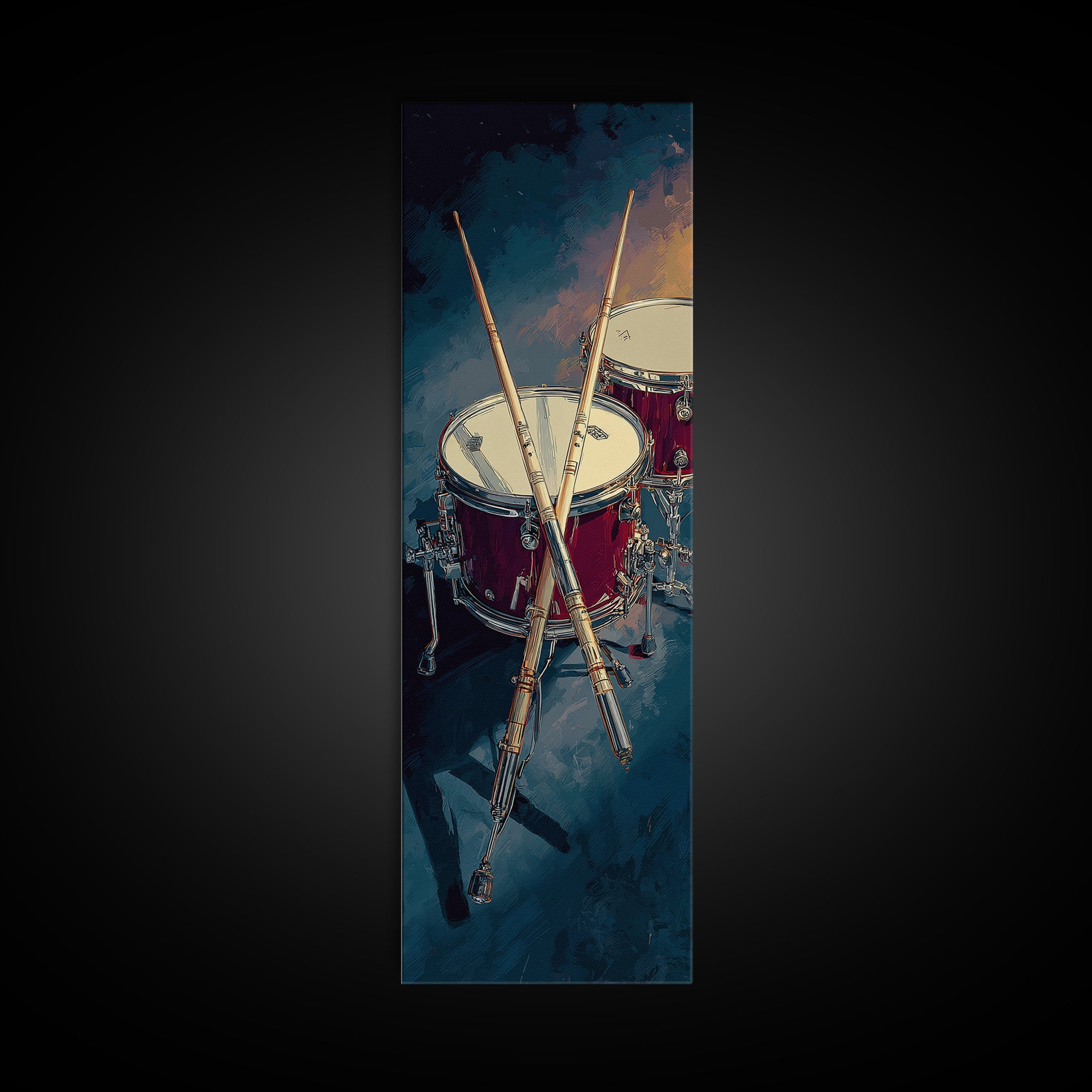 Drumsticks Crossed over Snare Drum Framed Canvas Print, Recording Studio Art, Musician Posters, Studio Decor, Fine Art, Analog, RSA-1x3-70