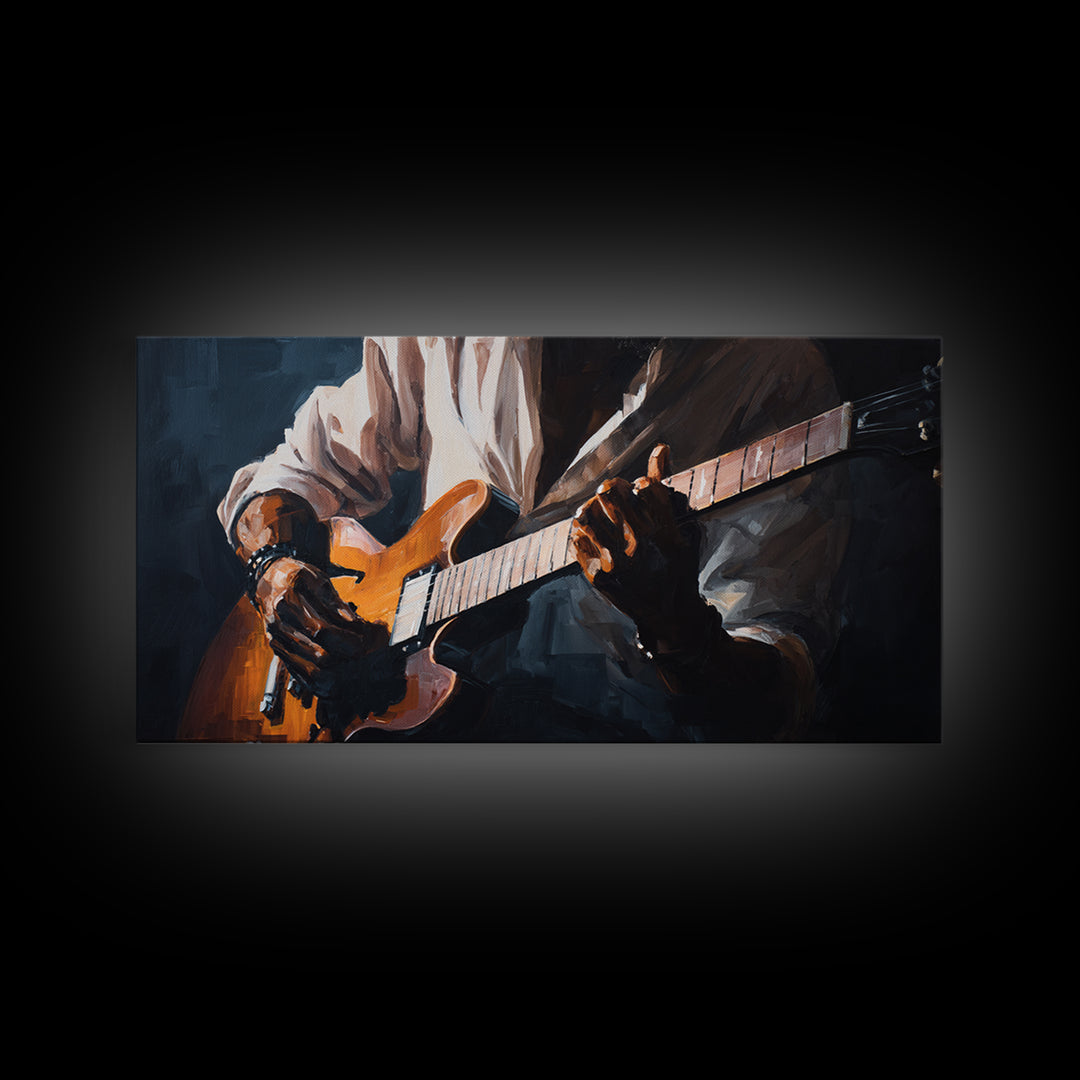 Musician Hands on Guitar Strings Framed Canvas Print, Recording Studio Art, Kids Room Art, Studio Decor, Fine Art, Analog, RSA-2x1-11