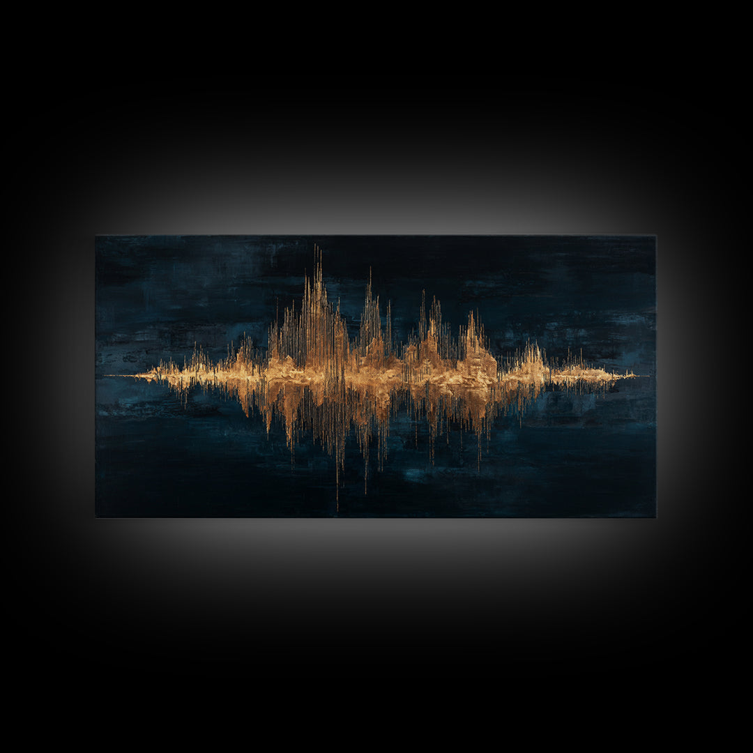 Soundwave Abstract with Black and Gold Lines Canvas Print, Recording Studio Art, Retro Wall Art, Studio Decor, Abstract Art, RSA-2x1-47