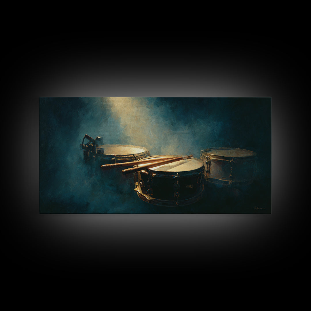 Drumsticks Crossed over Snare Drum Framed Canvas Print, Recording Studio Art, Modern Decor, Studio Decor, Fine Art, Analog, RSA-2x1-6