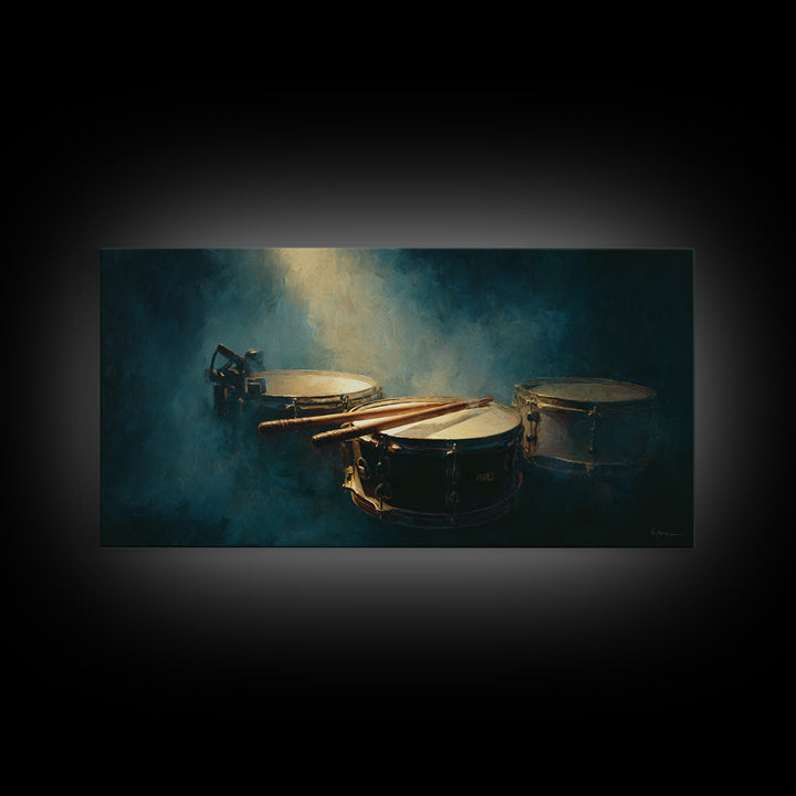 Drumsticks Crossed over Snare Drum Framed Canvas Print, Recording Studio Art, Modern Decor, Studio Decor, Fine Art, Analog, RSA-2x1-6